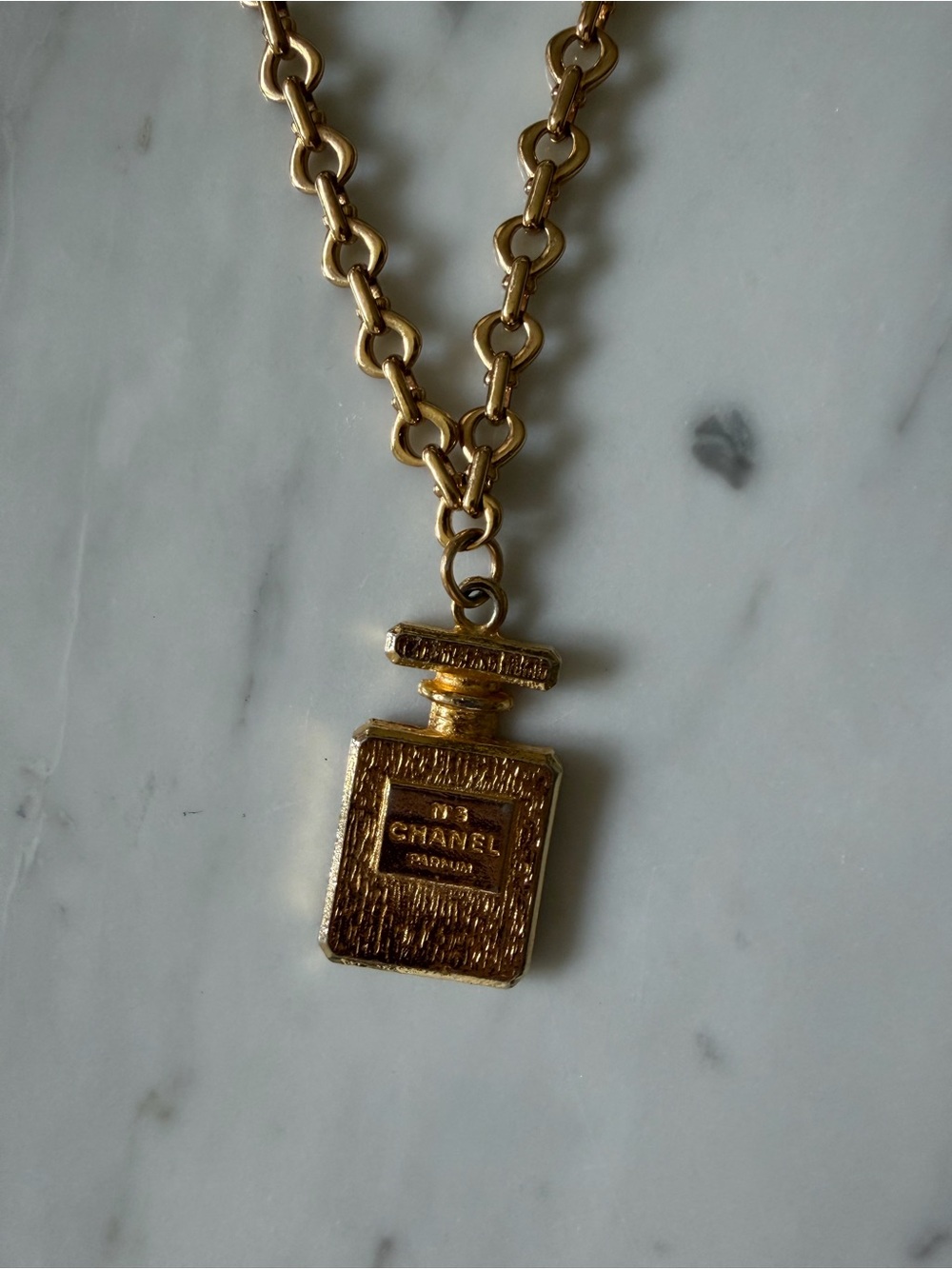 CHANEL Gold Perfume Bottle Pendant on Chunky Chain